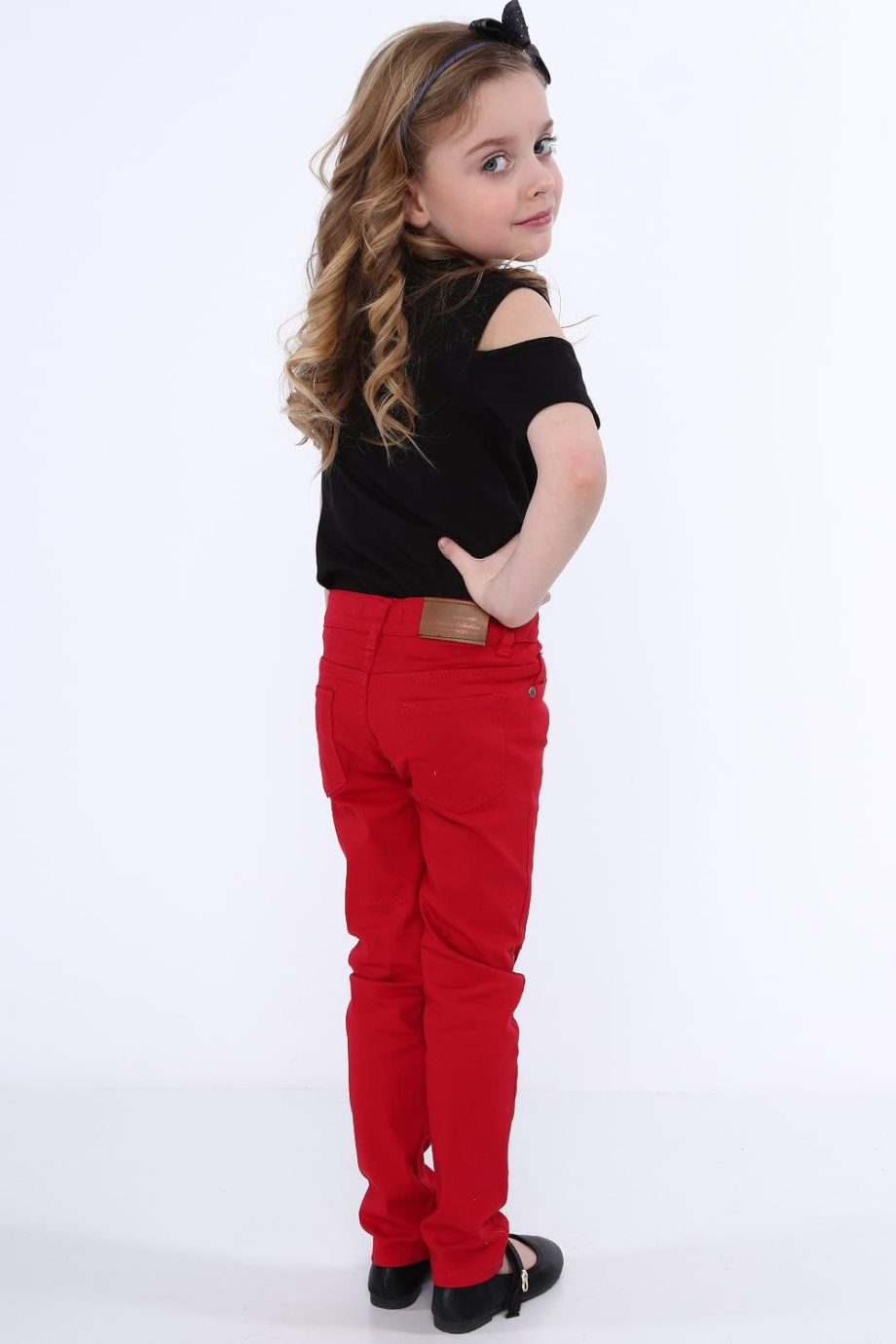 Girls' pants with flat studs, red NDZ310