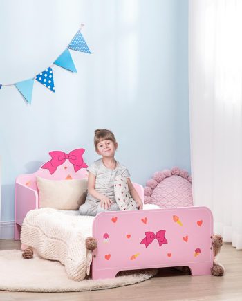 ZONEKIZ Princess Toddler Bed Kids Bedroom Furniture w/ Safety Side Rails, for Girls Aged 3-6 Years 143 x 74 x 59cm - Pink