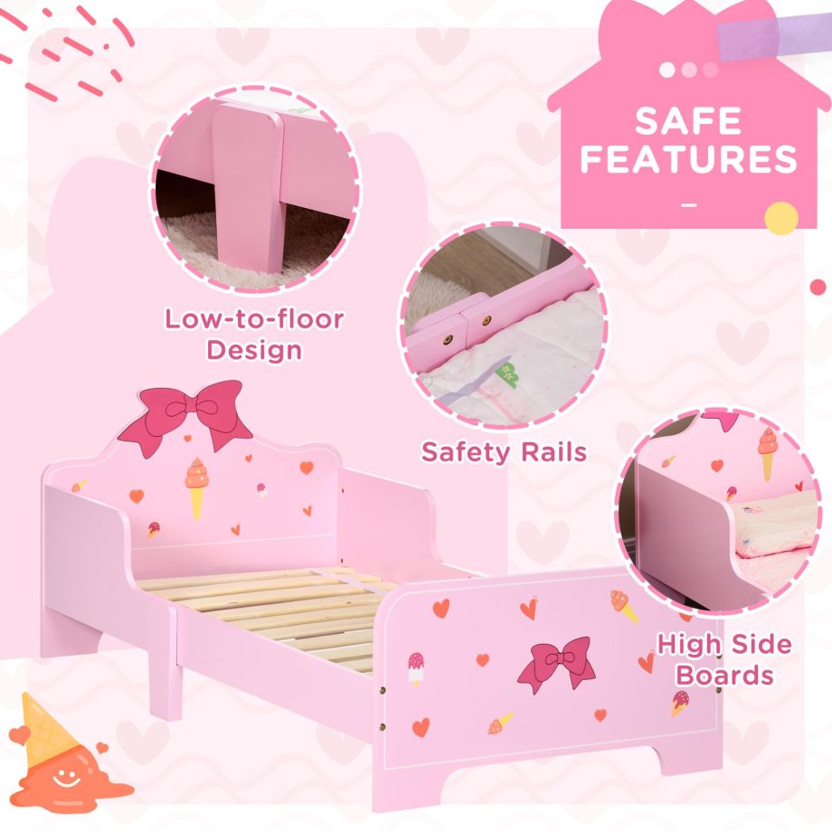 ZONEKIZ Princess Toddler Bed Kids Bedroom Furniture w/ Safety Side Rails, for Girls Aged 3-6 Years 143 x 74 x 59cm - Pink