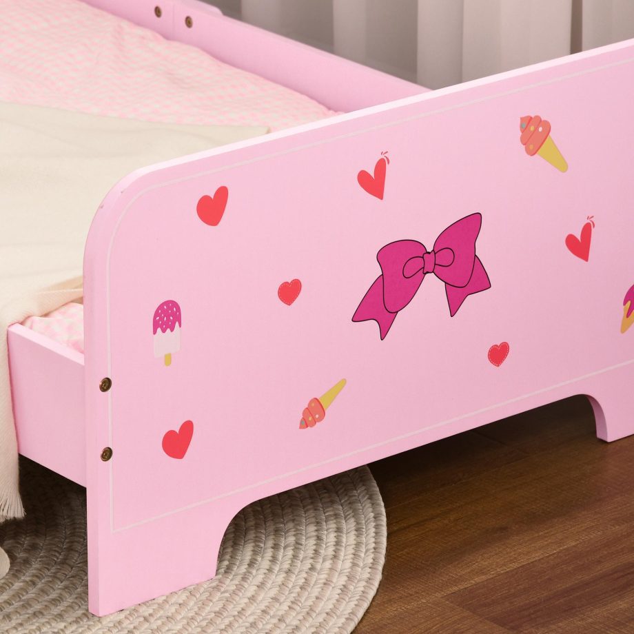 ZONEKIZ Princess Toddler Bed Kids Bedroom Furniture w/ Safety Side Rails, for Girls Aged 3-6 Years 143 x 74 x 59cm - Pink