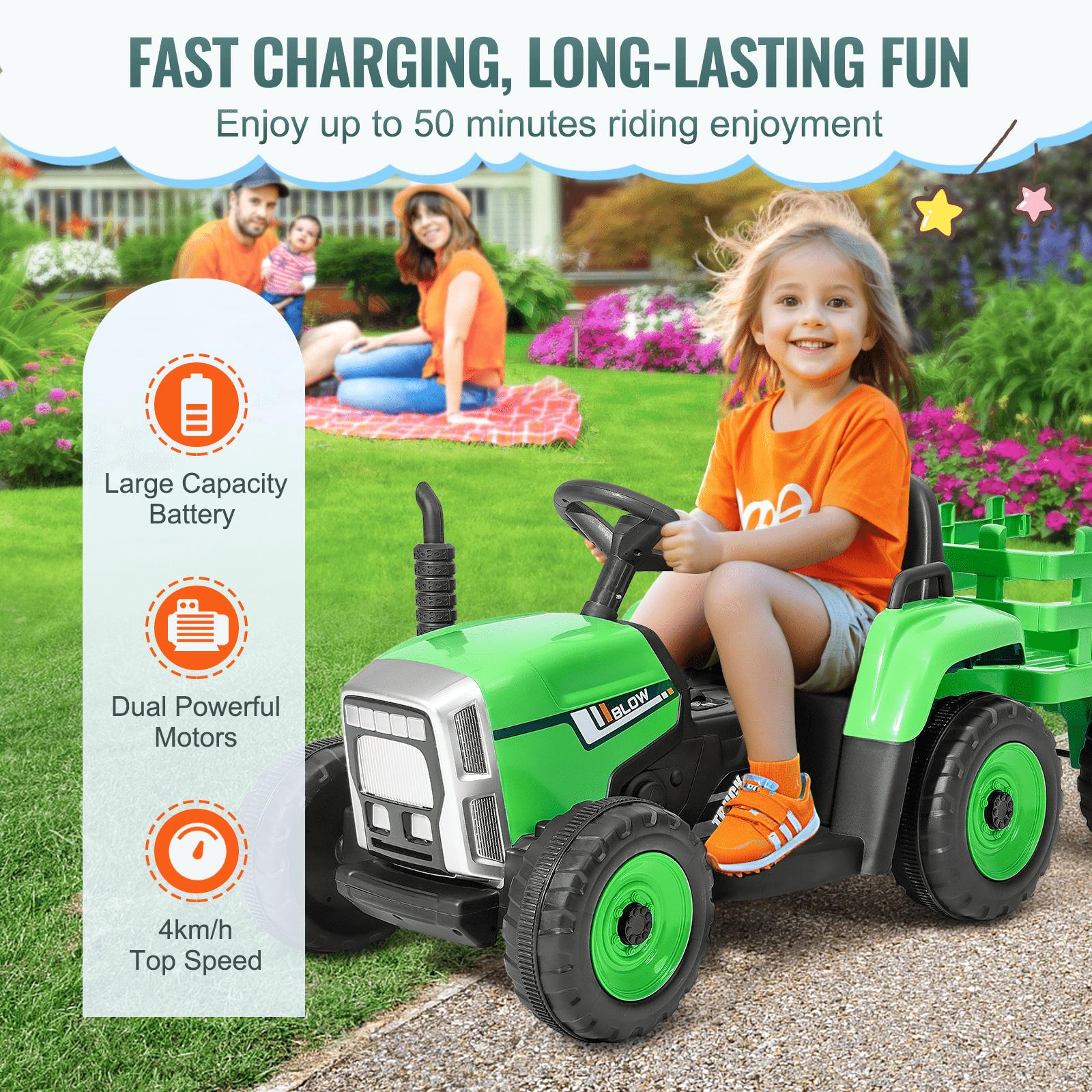 VEVOR Kids Ride on Tractor 12V Electric Toy Tractor with Trailer Remote ...